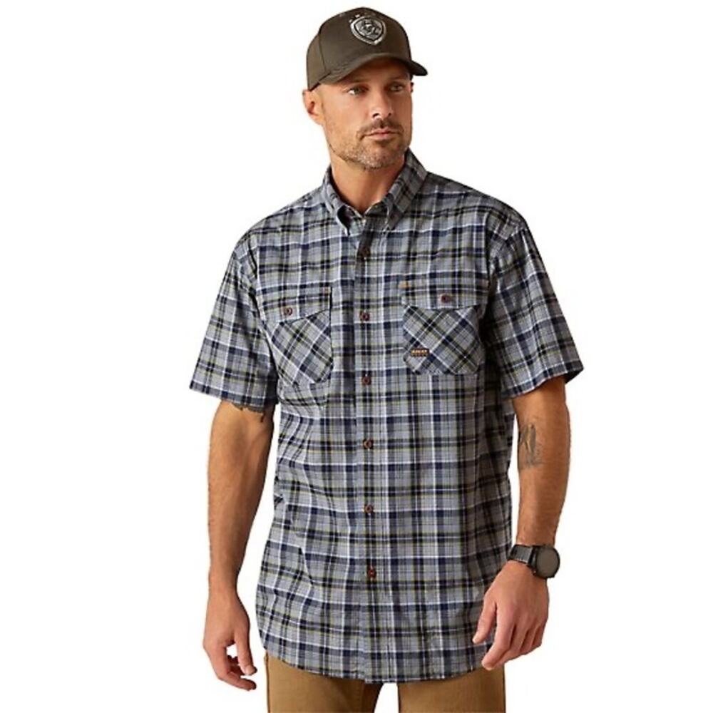 Ariat Men's Rebar Made Tough Durastretch Flannel Short -Sleeve Work Shirt Sz L
